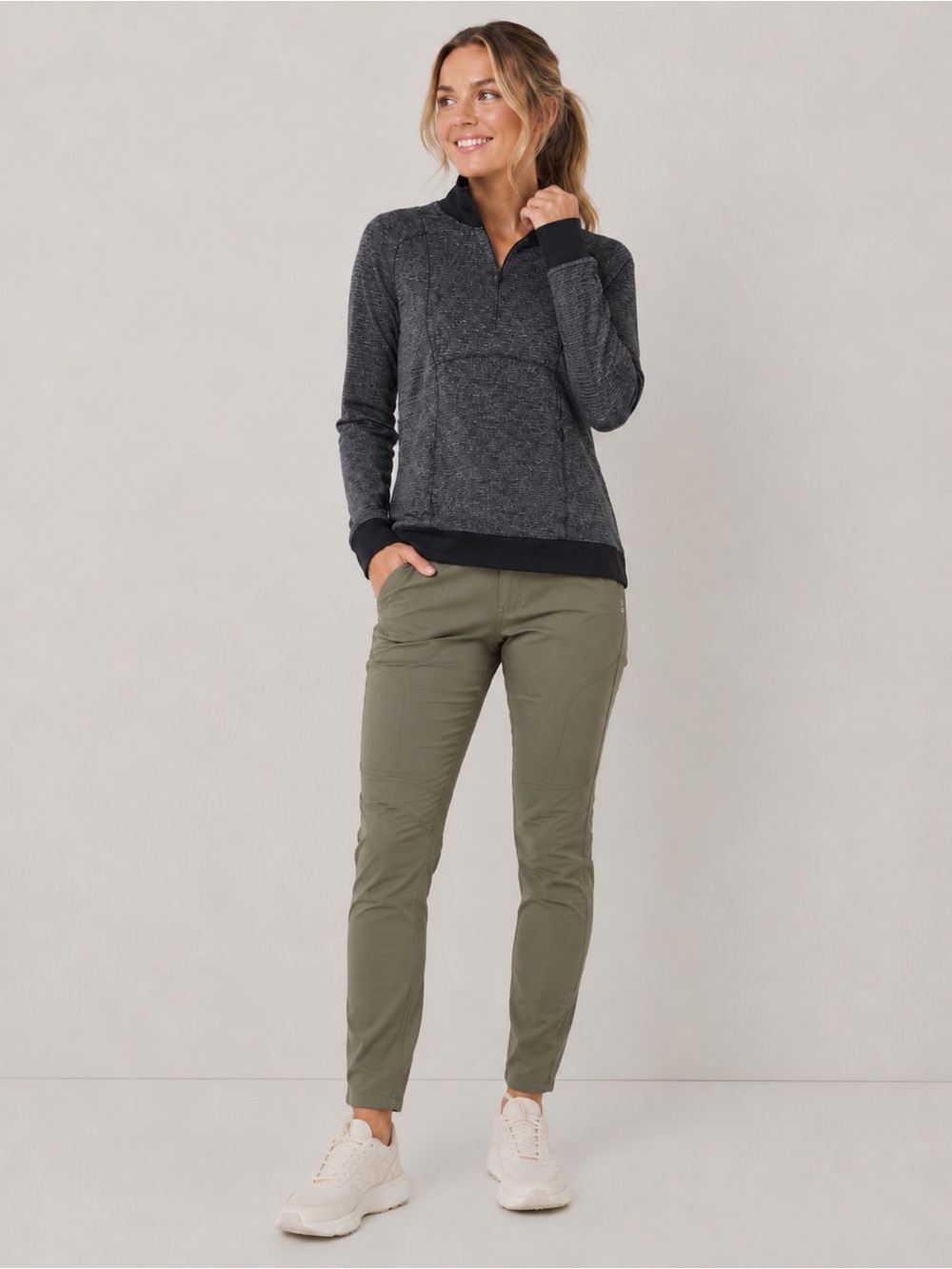 Lululemon Runderful 1/2 Zip Pullover Heathered Black Gray Thumbhole Running Top